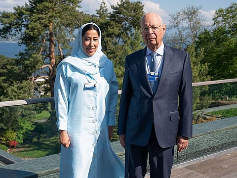 Mona Al Marri (left), the Council's Vice President, and Professor Klaus Shwab, founder and Executive Chairman of the World Economic Forum in Geneva earlier this month