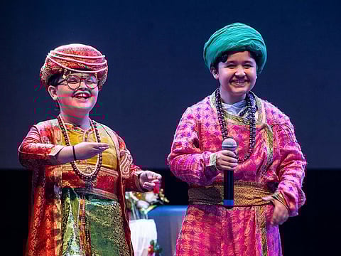 Ahmed Shah (left) and Abu Bakr on stage as Mughals at the reading festival in Sharjah on Sunday