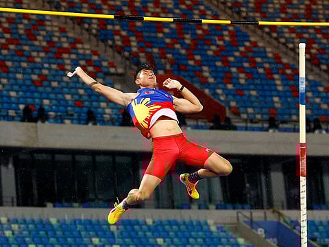 Philippines' Ernest John Obiena in action during the men's pole vault
