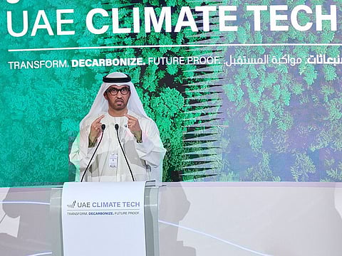 Dr Sultan Al Jaber, Minister of Industry and Advanced Technology and COP28 President-Designate, addressing the summit in Abu Dhabi on Wednesday