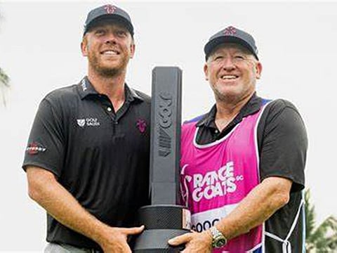 Talor Gooch with his caddie Mal Baker, looking for their third win in a row on the LIV Golf Tour in Tulsa, US.