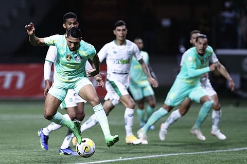 Rony Palmeiras player vies with Juventude at the Arena Allianz Parque stadium for the Brazilian championship A 2022. Juventude players are among those under match-fixing radar.
