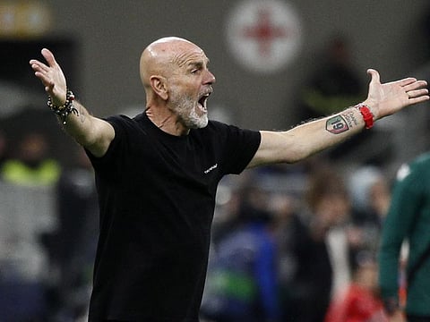 AC Milan coach Stefano Pioli reacting during the semifinals against Inter Milan on Wednesday.