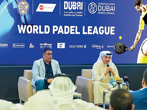 Saeed Hareb and Rajesh Banga announcing the details of the inaugural World Padel League in Dubai on Thursday.