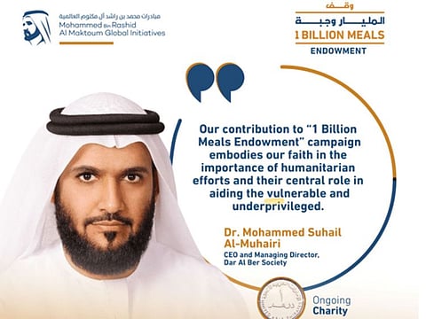 The contribution by Dar Al Ber Society is the latest in a series of donations to the 1 Billion Meals Endowment campaign in the UAE.