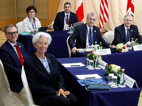 Francois Villeroy de Galhau, governor of the Bank of France, clockwise from second left, Ignazio Visco, governor of the Bank of Italy, Christine Lagarde, president of the European Central Bank (ECB), and Tiff Macklem, governor of the Bank of Canada.