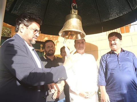 Sindh Governor Kamran Khan Tessori himself rings the bill at its inauguration at Governor House.