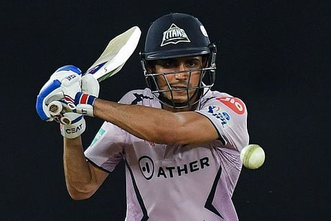Gujarat Titans' Shubman Gill plays a shot during his centuryt against Sunrisers Hyderabad in Ahmedabad on Monday.