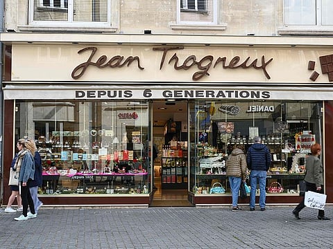 A chocolate shop owned by French First Lady Brigitte Macron's grandnephew Jean-Baptiste Trogneux who was attacked a day before by anti-government protesters, in Amiens.
