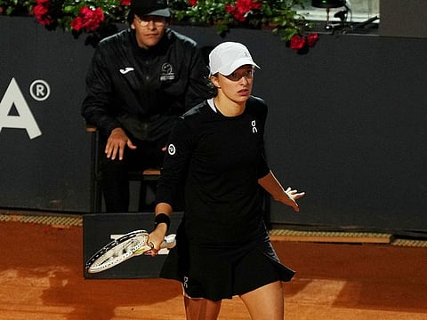 Poland's Iga Swiatek retires from her quarterfinal match against Kazakhstan's Elena Rybakina due to injury.