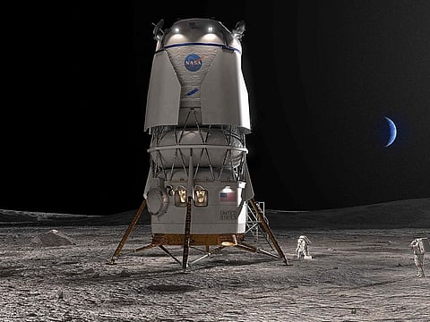This artist illustration depicts Blue Origin’s Blue Moon lander that will return astronauts to the Moon as part of Nasa’s Artemis programme