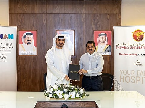 During the signing of the memorandum of understanding between the Ajman Department of Tourism Development and Thumbay Group