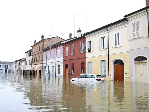 A view shows a flooded street after heavy rains hit Italy's Emilia Romagna region, in Lugo, Italy.