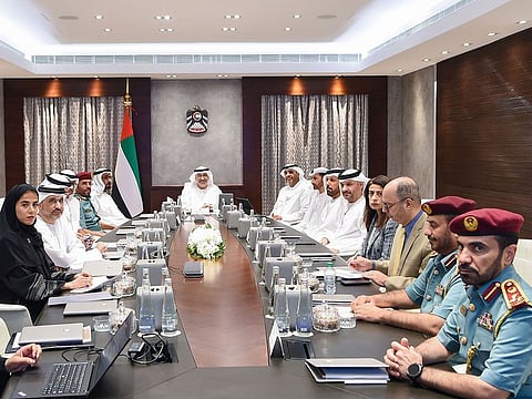 The UAE National Elections Committee (NEC) meeting to review the preparations for the upcoming fifth cycle of the Federal National Council (FNC) elections in 2023.