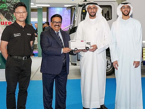 From left: Zhang Jing - Geely Commercial Group, Venkat P - Chairman Admiral Global DMCC, Mohamad Hareb Al Otaiba - Chairman of AVIS UAE, Abdulmalek Mohamed Hareb Mohamed Alotaiba