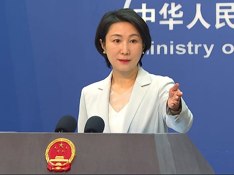 Chinese Foreign Ministry spokesperson Mao Ning gestures during a press conference at the Ministry of Foreign Affairs in Beijing, on May 24, 2023.