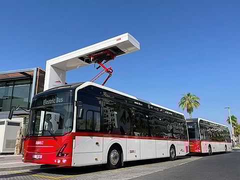 Electric public bus in Dubai at a charging station