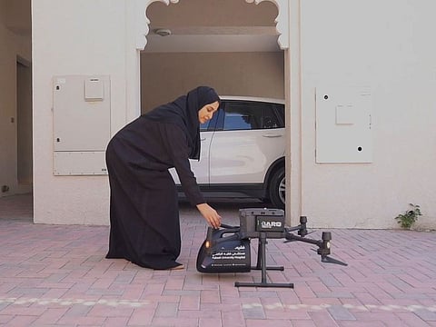 Still from video showing the drone delivery in Cedre Villas community in DSO