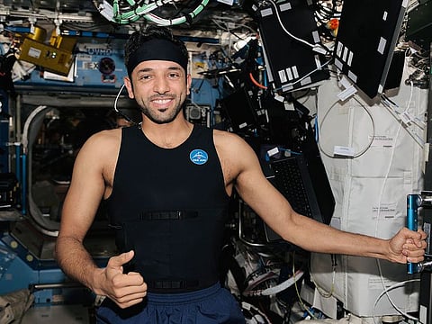 Al Neyadi wearing the Bio-Monitor smart shirt and headband that tracks heart rate, blood pressure and other medical data, to study the body’s response to the microgravity environment of the International Space Station