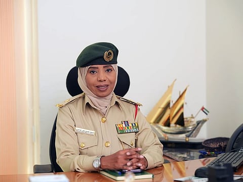 Major Ateeqa Musabah Al Dhaheri, the first female police officer at the Marine and Rescue department. Photo Clint Egbert/Gulf News