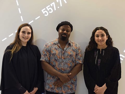From left Lana Abdelhameed, Ben Okri and Ahlam Bolooki during the launch of Book Club the Expo City Dubai.