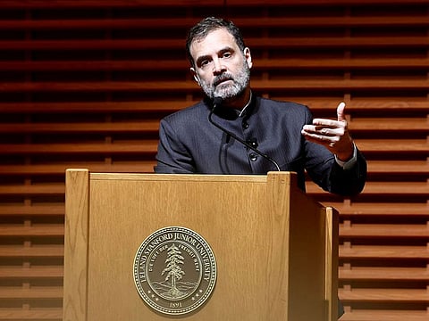 Congress Party leader Rahul Gandhi addresses during an interaction with students at Stanford University last year