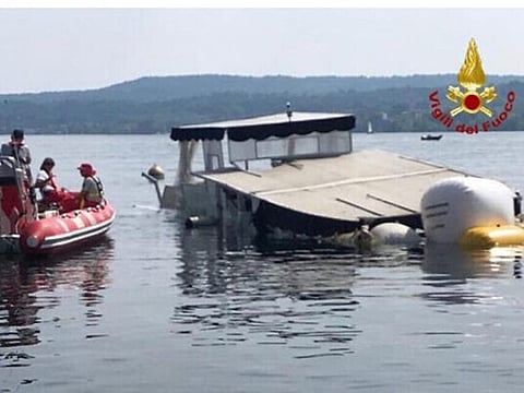 A vessel that sank on Lake Maggiore in Italy on May 28, 2023.