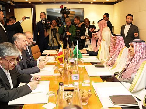 Iranian Foreign Minister Hossein Amir-Abdollahian meets with Saudi Arabia's Foreign Minister Prince Faisal bin Farhan in Cape Town, on June 2, 2023.