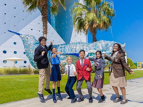 The 18-metre artwork is made entirely from recyclable materials — 8,000 plastic bottles, 1,000 plastic bags — and serves as a powerful symbol to highlight the urgent need for sustainable practices and waste reduction.