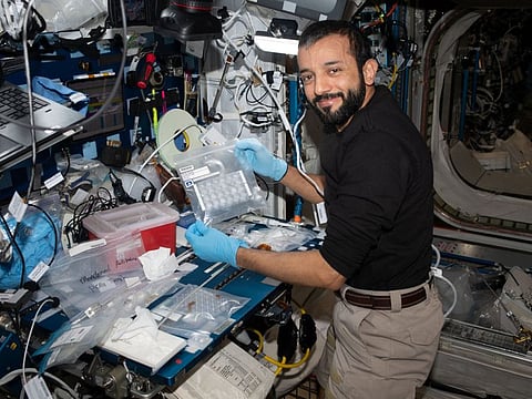 File photo of Al Neyadi on the International Space Station, where he used protein samples shipped from the UAE for a ground breaking space experiment to create and improve medicines
