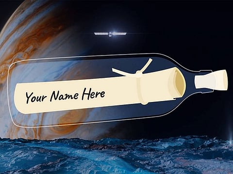 The “Message in a Bottle” campaign offers everyone the opportunity to have their name stenciled onto a microchip bearing U.S. Poet Laureate Ada Limón’s “In Praise of Mystery: A Poem for Europa.”
