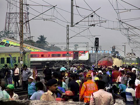 Rescuers work at the site of passenger trains accident, in Balasore district, in the eastern Indian state of Orissa, on June 3, 2023.