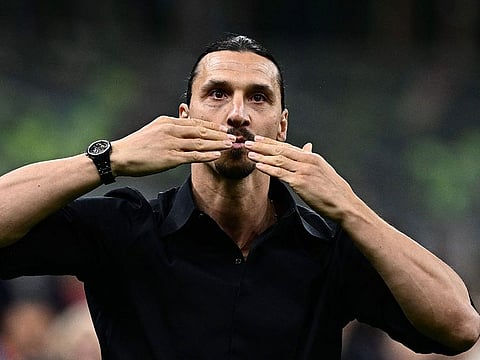 AC Milan's Swedish forward Zlatan Ibrahimovic acknowledges the public during a farewell ceremony.