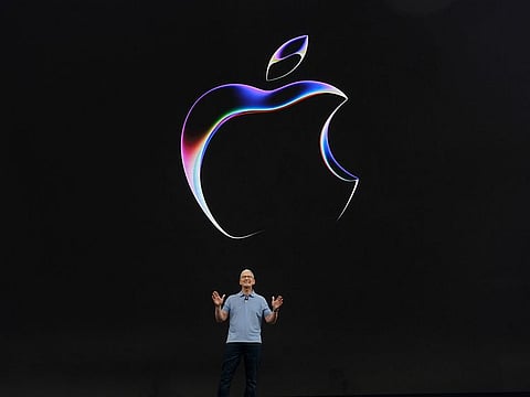 Apple CEO Tim Cook speaks during an annoucement of new products on the Apple campus Monday, June 5, 2023, in Cupertino