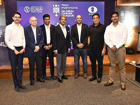 Global Chess League team owners along with Anand Mahindra.