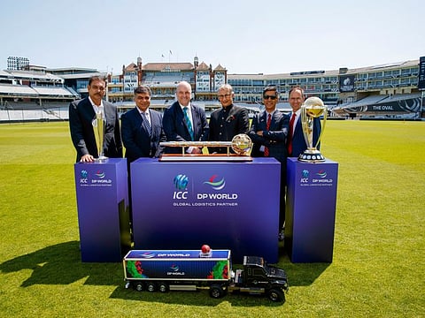 From left: Ravi Shastri, Ambassador ICC; Anurag Dahiye; Geoff Allardice, ICC CEO; Yuvraj Narayan, DP World Group CFO; Rashid Abdulla CEO & MD of DP World Europe and Daniel Van Otterdijk during a ceremonial event to launch the DP World and ICC partnership at The Oval on Sunday.