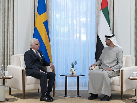 UAE President His Highness Shaikh Mohammad Bin Zayed Al Nahyan met Sweden’s King Carl XVI Gustaf during his visit to the UAE in 2021