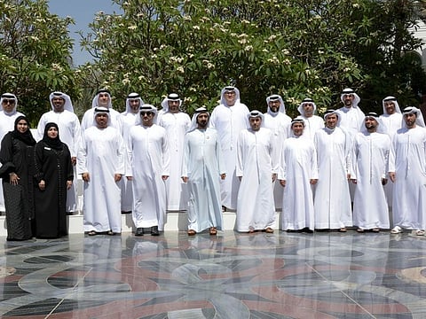 His Highness Sheikh Mohammed bin Rashid Al Maktoum with the employees at Zabeel Palace