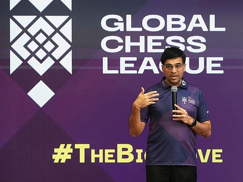 Viswanathan Anand at the Global Chess League press conference in Dubai last month.
