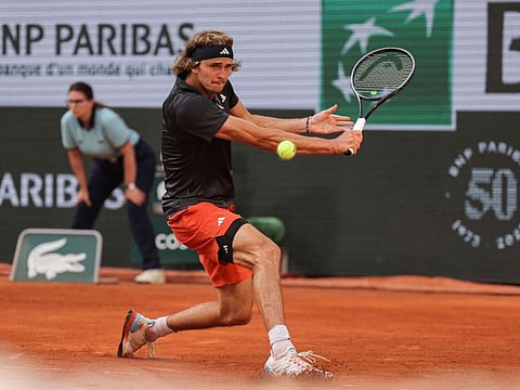 Germany's Alexander Zverev plays a backhand return to Argentina's Tomas Martin Etcheverry during their men's singles quarter-final match on Wednesday.