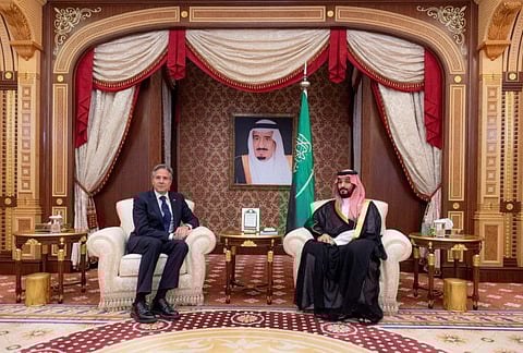 Blinken during his meeting with Mohammad bin Salman, in Jeddah, on June 7, 2023.