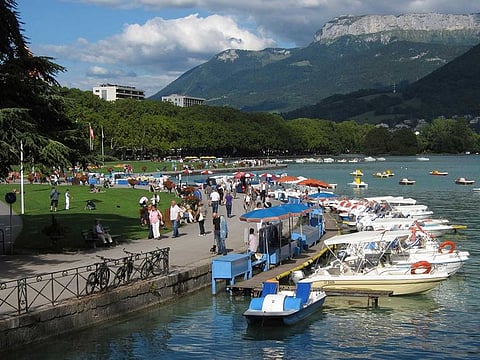 View of Annecy, French Alps, Friday, Sept.10, 2010. France's interior minister Gerald Darmanin said an attacker with a knife injured children and others in a town in Annecy, French Alps.
