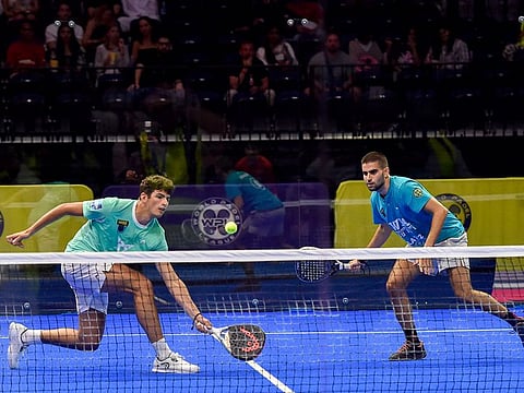 Fares Aljanahi and World No 4 Arturo Coello in action at the Coco Cola Arena