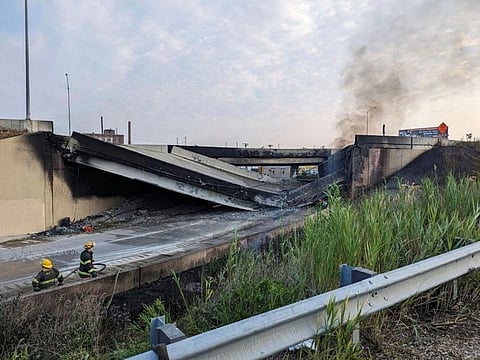 The partial collapse of Interstate 95 after a fire underneath an overpass in Philadelphia.