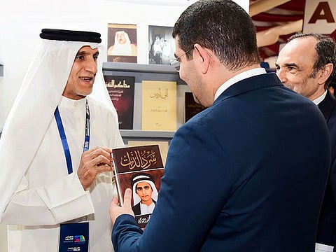 Mohamed Mehdi Bensaid (centre), Moroccan Minister of Youth, Culture and Communication, and Fadel Hussein Bussaim (left), Director of SBA in Sharjah’s eastern region, during the event