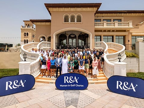 Representatives from R&A and 22  UAE golf club officials gather to celebrate the occasion of signing R&A’s Women in Golf Charter at Jumeriah Golf Estates.