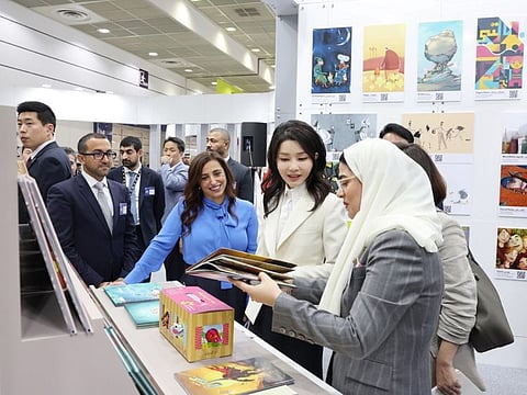 Sheikh Fahim Al Qasimi, Sheikha Bodour Al Qasimi,  Kim Keon-hee, during the tour at the opening of the  Seoul International Book Fair