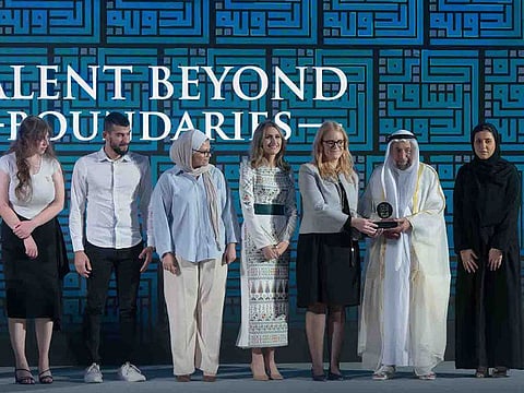 His Highness Dr Sheikh Sultan bin Mohammed Al Qasimi, Member of the Supreme Council and Ruler of Sharjah honouring Talent Beyond Boundaries (TBB), the winner of the 7th edition of the Sharjah International Award for Refugee Advocacy and Support.