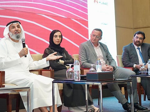 Ahmad Al Mulla, Former Chairman and Board Member of CIO Majlis; Ameena Raheem, Head of Information Technology, Engineering Office; Richard Jackson, COO, TASC; and Ramesh Subramanian, Chief Financial Officer, RAKEZ, during the first panel discussion on CIO-CFO relationship at the inaugural Gulf News Cybersecurity Forum
