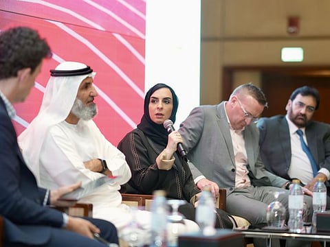 (From left) Ahmad Al Mulla, Former chairman & board member, CIO Majlis, Ameena Raheem, Head of Information Technology, Engineering Office, Richard Jackson, COO, TASC, Ramesh Subramanian, Chief Financial Officer, RAKEZ at the Gulf News Cybersecurity Forum 2023.